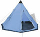 vidaXL Summer Camping Tent Teepee Blue with Double Cloth for 4 People 365x365x250cm
