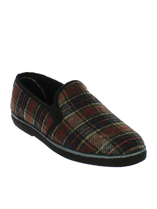 Heel Enclosed Winter Men's Slippers Brown