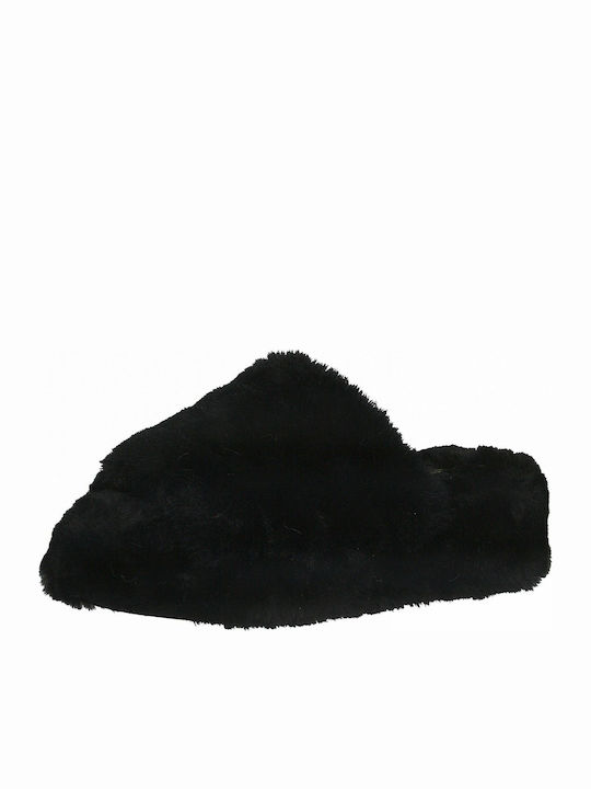 Papuci de Damă de Iarnă cu Blană Negre