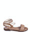 Leather Women's Flat Sandals Olive