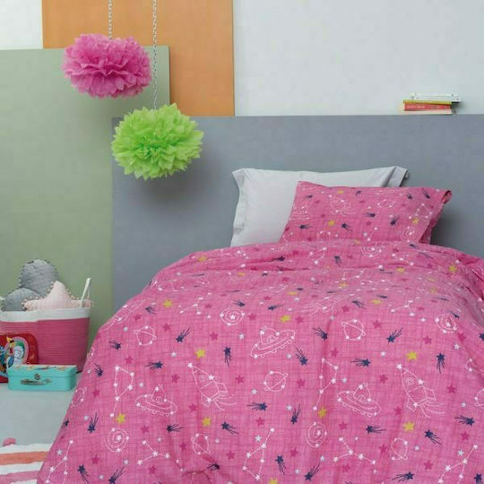 Palamaiki Comet Set Kids Duvet Cover Single with Pillowcase Cotton Fuchsia 170x250cm