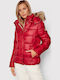June Women's Short Puffer Jacket for Winter with Hood Red