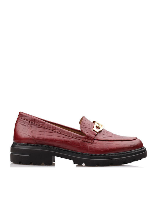 Leather Women's Moccasins in Burgundy Color