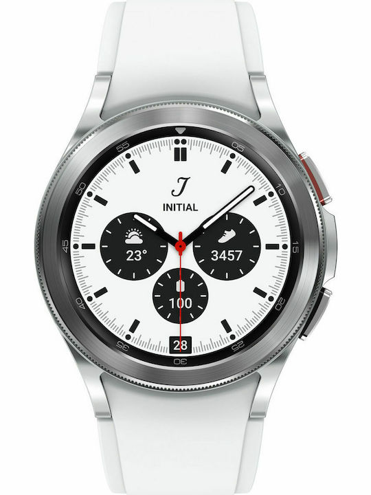 Samsung Galaxy Watch4 Classic Bluetooth 4G Stainless Steel 42mm Αδιάβροχο με eSIM και Παλμογράφο (Silver)