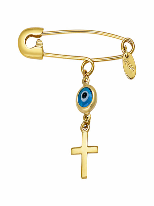 Al'Oro Kinder Sicherheitsnadel aus Gold 9K mit Kreuz