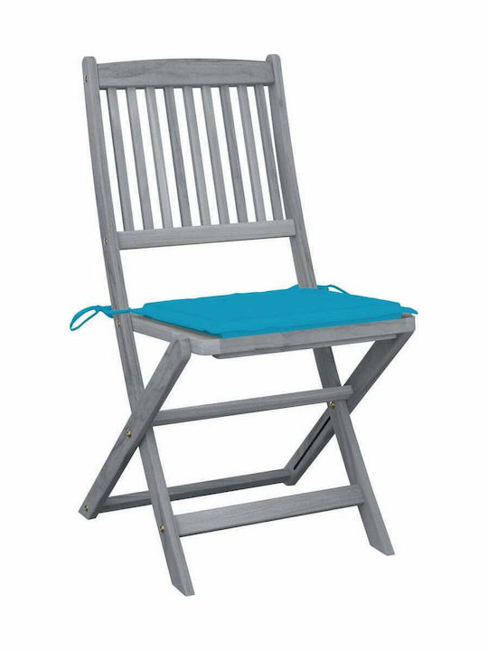 Καρέκλα Εξωτερικού Χώρου Ξύλινη με Μαξιλάρι Γκρι / Μπλε Ρουά Μαξιλάρι 6τμχ 48.5x57x91εκ.