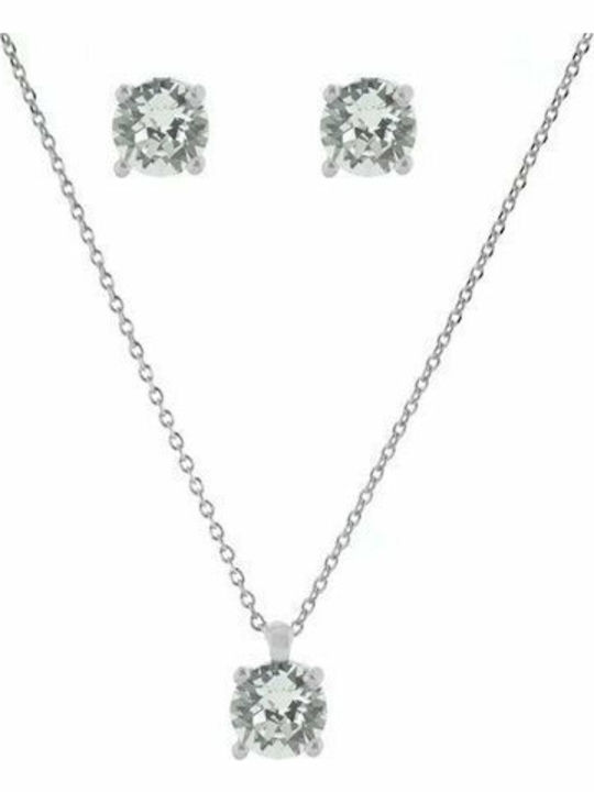 Exis Jewellery Σετ με Κολιέ & Σκουλαρίκια από Ασήμι με Πέτρες
