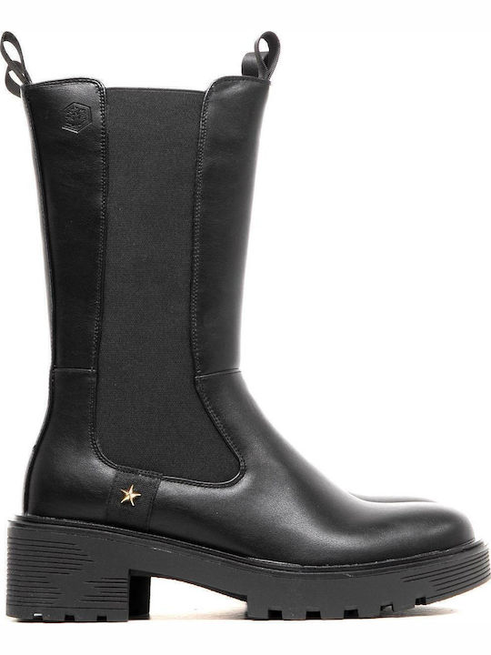 Beatles Nobesto Leather Women's Chelsea Boots with Medium Heel Black