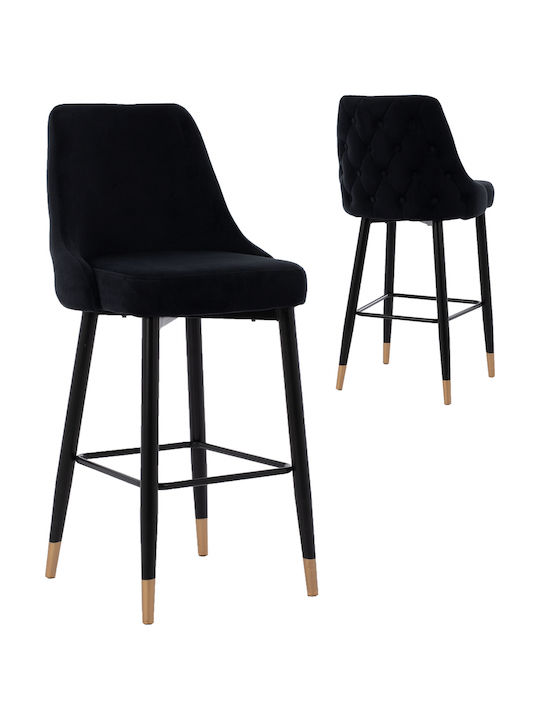 Stool Bar with Backrest Upholstered with Velvet Serenity Black Velvet-Black Metal 2pcs 53x48x110cm