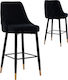 Stool Bar with Backrest Upholstered with Velvet Serenity Black Velvet-Black Metal 2pcs 53x48x110cm