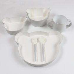 Bento Βox Feeding Set Bear made of Plastic Gray 6pcs