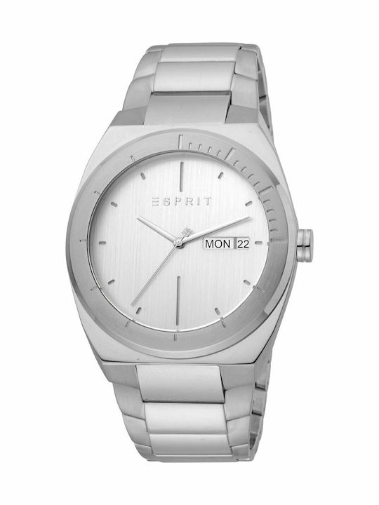 Esprit Ανδρικό Ρολόι 42mm Μπαταρίας με Ασημί Μεταλλικό Μπρασελέ