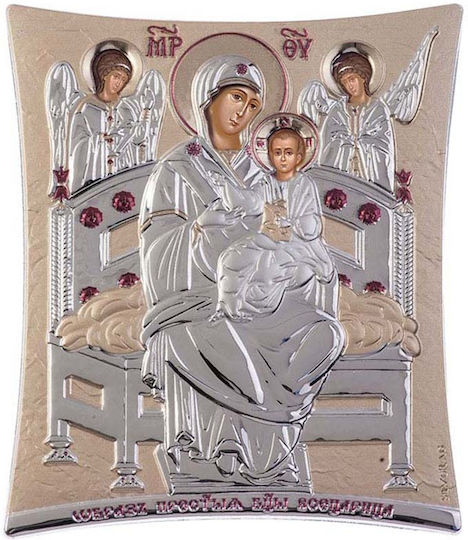 Slevori Heiligenikone Gottesmutter Panagia Pantanassa Silber 4,3x5,4cm