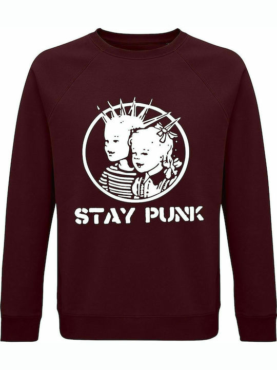 Sweatshirt unisex, Organic "Stay Punk", Burgundy