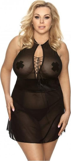 Anais Apparel Stefi Chemise Plus Size Set Sexy cu Halat Black