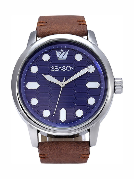 Season Time Ceas Barbat 48mm Baterie cu Curea din Piele Maro