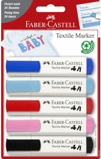 Faber-Castell Textile Markers Baby Set Markers Multicolored Permanent Outline for Fabric 5pcs
