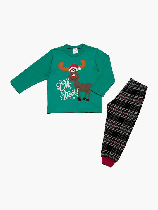 Minerva Kinder Schlafanzug Winterlich Grün Oh Deer
