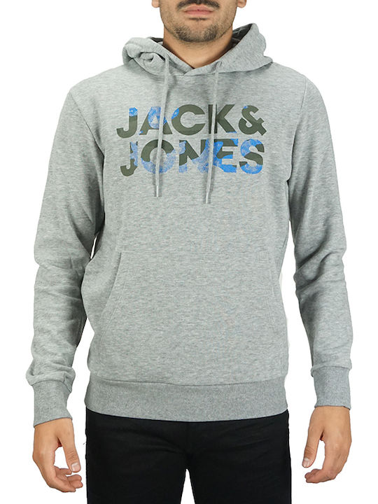 Jack & Jones Men's Sweatshirt with Hood and Pockets Gray