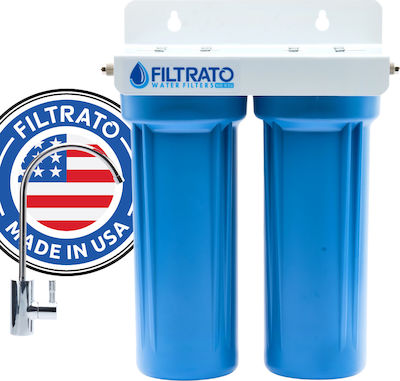 Filtrato 2-Stage Under Sink Water Filter System WHF14D with Faucet , 1/4'' Inlet/Outlet, with 10" Replacement Filter Pure CTOP 2510-05 5μm & AquaFilter FCPS5 5μm