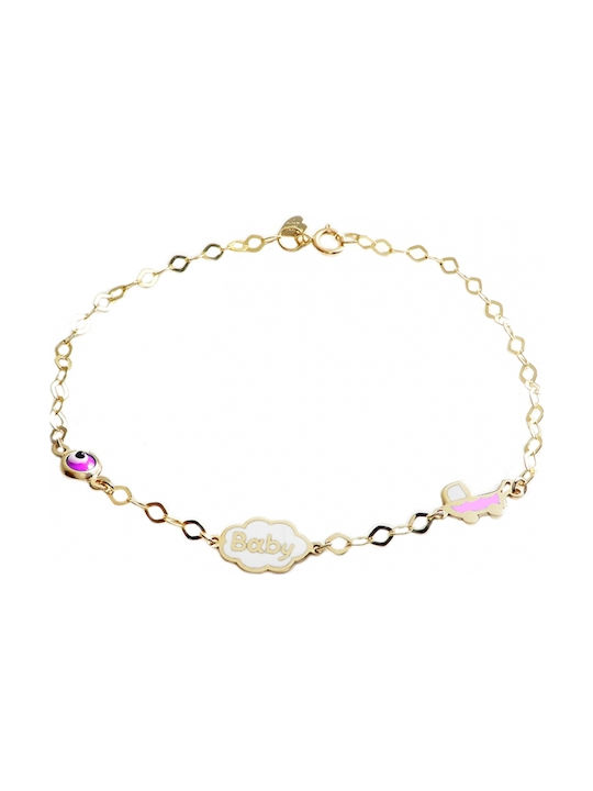 POLYSTIMO - CHILD'S Wristband in GOLD K14 ADB-K-420 White Pink