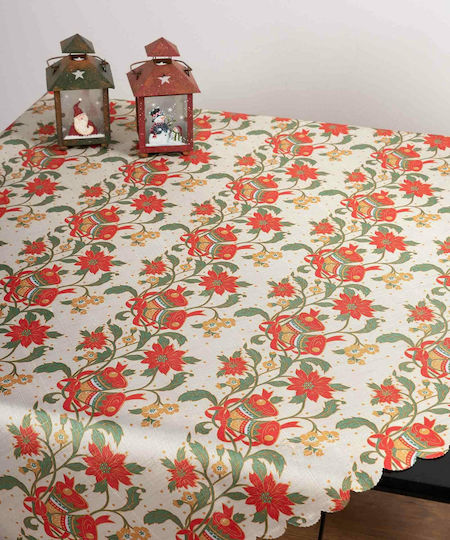 Silk Fashion Christmas Stain-resistant Tablecloth Square Fabric Beige L90xW90cm.