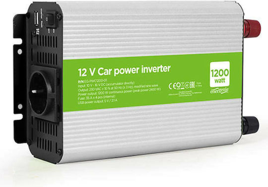 Energenie Car Inverter 1200W to Converter 12V DC in 230V AC with 1xUSB