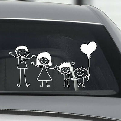 Semn Baby on Board cu Autocolant Happy Family Alb