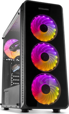 NOX Hummer TGM Gaming Midi Tower Computer Case with Window Panel and RGB Lighting Black