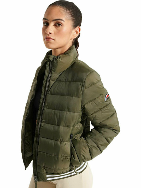 Superdry Fuji Kurz Damen Puffer Jacke für Winter Khaki