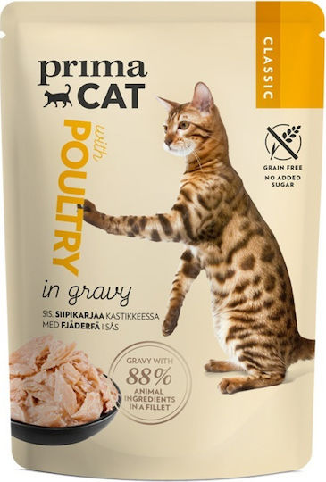 Prima Cat Classic Poultry in Gravy Wet Food for Adult Cats in Pouches with Poultry Grain-Free 85gr