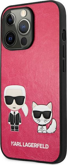 Karl Lagerfeld Ikonik Karl & Choupette Umschlag Rückseite Synthetisches Leder Fuchsie (iPhone 13 Pro)