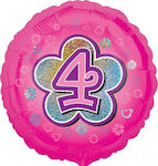 Balloon Foil Number 4 Pink 4 Flowers 45cm