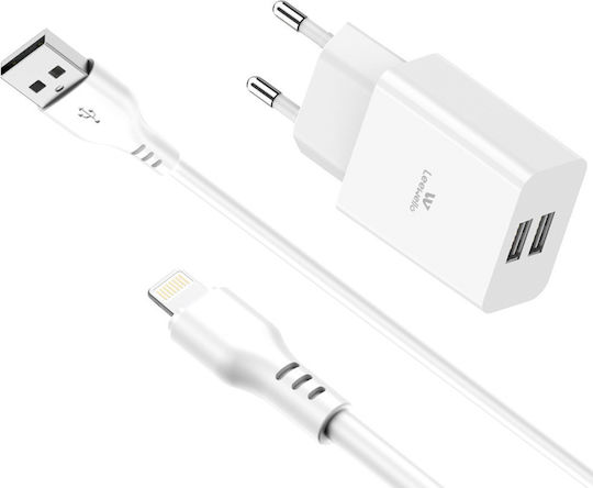 Leewello с 2 USB-A порта и кабел Lightning Бял (CDQ-097 + SJX-187)