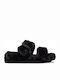 Cozy Wedge Damen Hausschuhe mit Offene Zehenpartie mit Pelz Schwarz