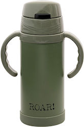 Estia Slogans Kids Water Bottle Thermos Stainless Steel with Straw Roar Green 350ml