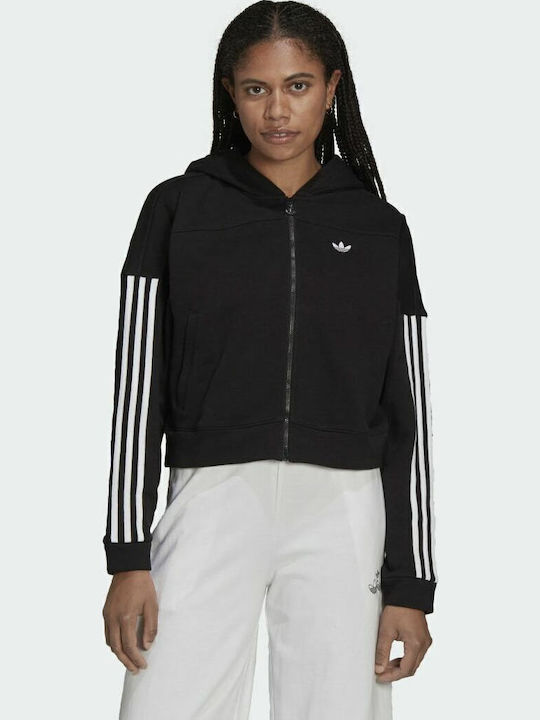 Cropped Women's Sweatshirt Jacket Hooded Black