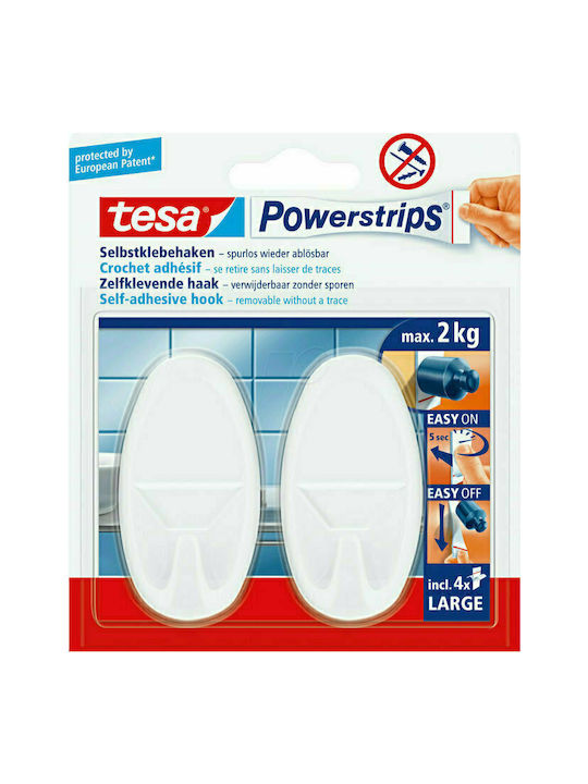 Tesa Double Wall-Mounted Bathroom Hook White