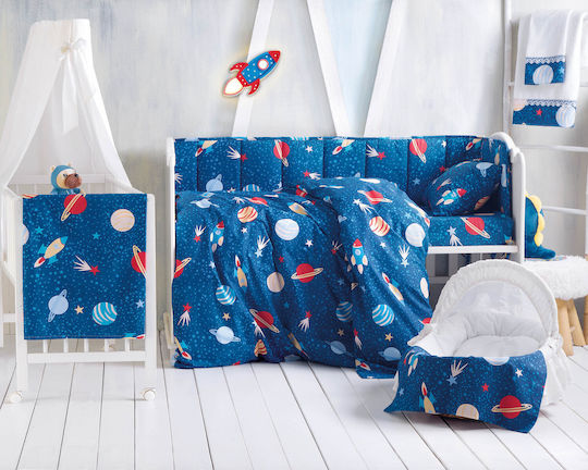 Rythmos Baby Bettbezug Set mit Kissenbezug Space Odyssey Blau 110x160cm.