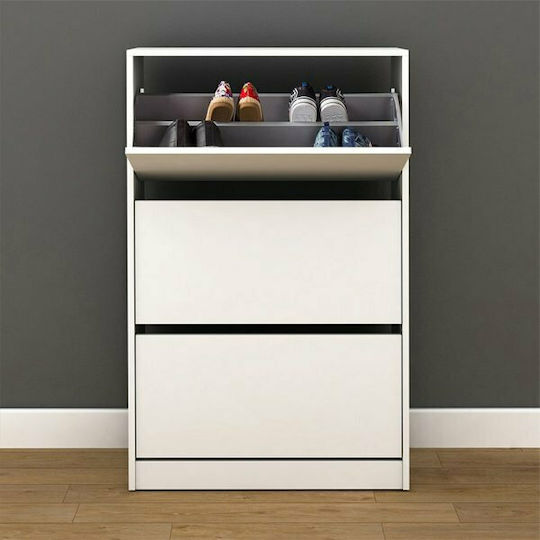 Holz Schuhschrank Flat Duo mit 3 Regalen White L73xW26xH119cm