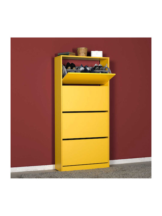 Flat Duo Wooden Shoe Organizer with 4 Shelves Yellow 73x26x157cm