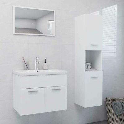 vidaXL Bench with Washbasin, Mirror & Column L60xW38.5xH46cm White