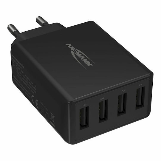 Ansmann Încărcător Fără Cablu cu 4 Porturi USB-A 30W Negruς (HC430)