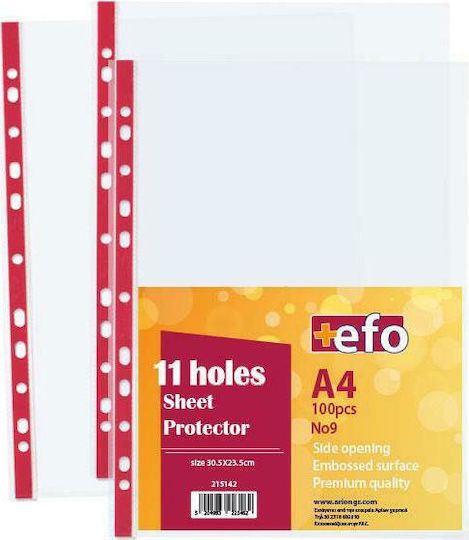 +Efo Plastikeinlagen für Dokumente A4 mit Löchern 100Stück Νο9 Rote Seite