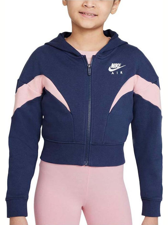 Nike Αθλητική Παιδική Ζακέτα Φούτερ με Κουκούλα για Κορίτσι Μπλε