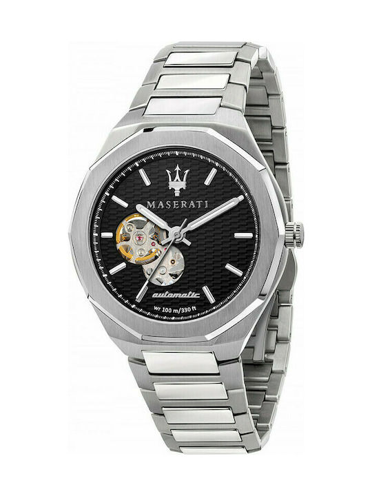 Maserati Stile Uhr Chronograph Automatisch mit Silber Metallarmband