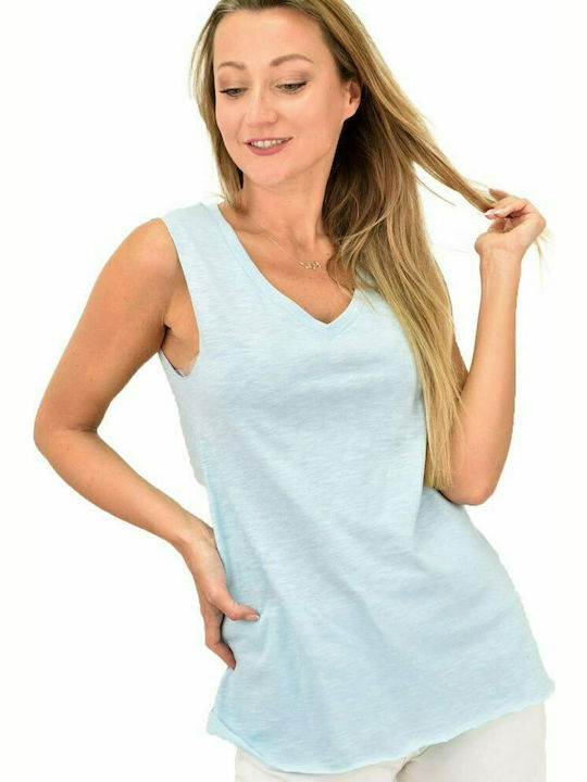 Women's short sleeve asymmetrical blouse with V neckline Blue 10825