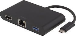 Deltaco USB-C Docking Station with 4K PD Ethernet Black (USBC-1267)