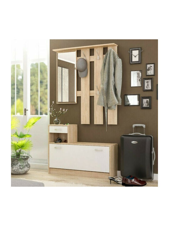 Jamie Mobilier de Intrare cu Oglindă / Cuier & Dulap pentru Pantofi Natural / Alb 100x27.5x187buc