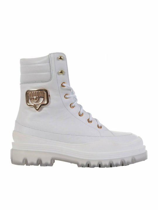 Leder Stiefeletten Damen Weiß